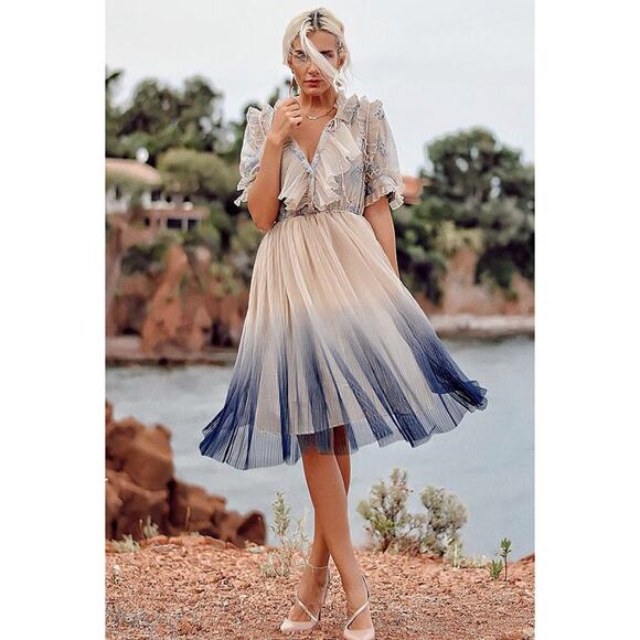 CHICWISH We Know It All Gradient Pleated Mesh Tulle Dress Women's Size Small NWT - Picture 9 of 10